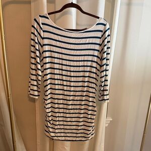 Loveappella Maternity Teal and White Striped Long Sleeve Tee